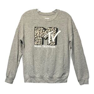 MTV Cheetah Print Sweatshirt XS Gray 90s Y2K Pop Art Music Television Unisex